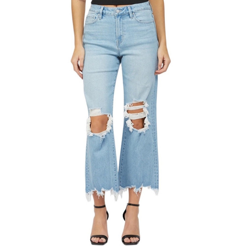 Mica Los Angeles Jeans 90's Vintage Crop Flare LightWash Distressed HighRise 20‎